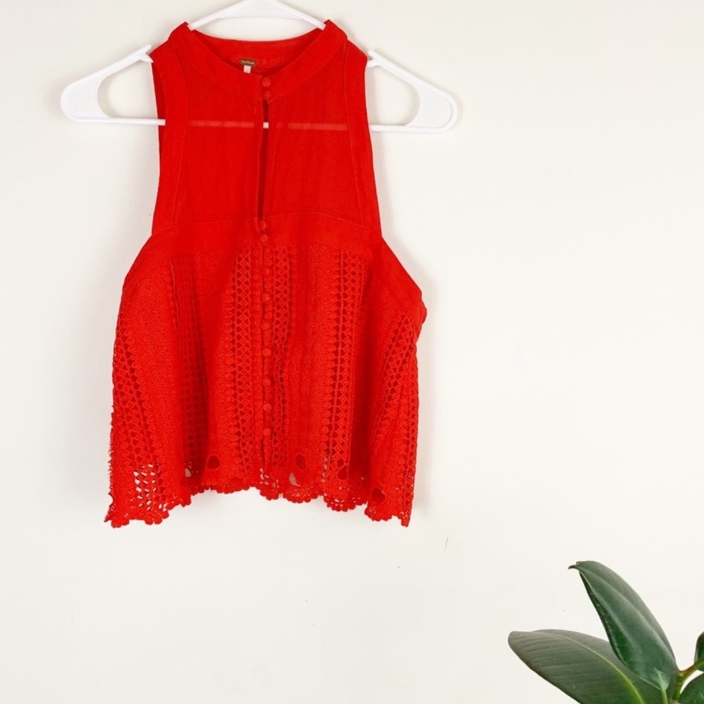 free people red rory crochet tank XS